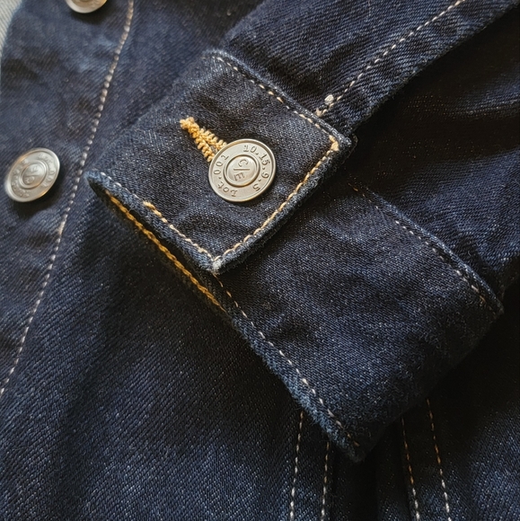 Current/Elliott 0 xs Denim Jacket Dark Wash Blue Pleated Trucker Western - Picture 6 of 8
